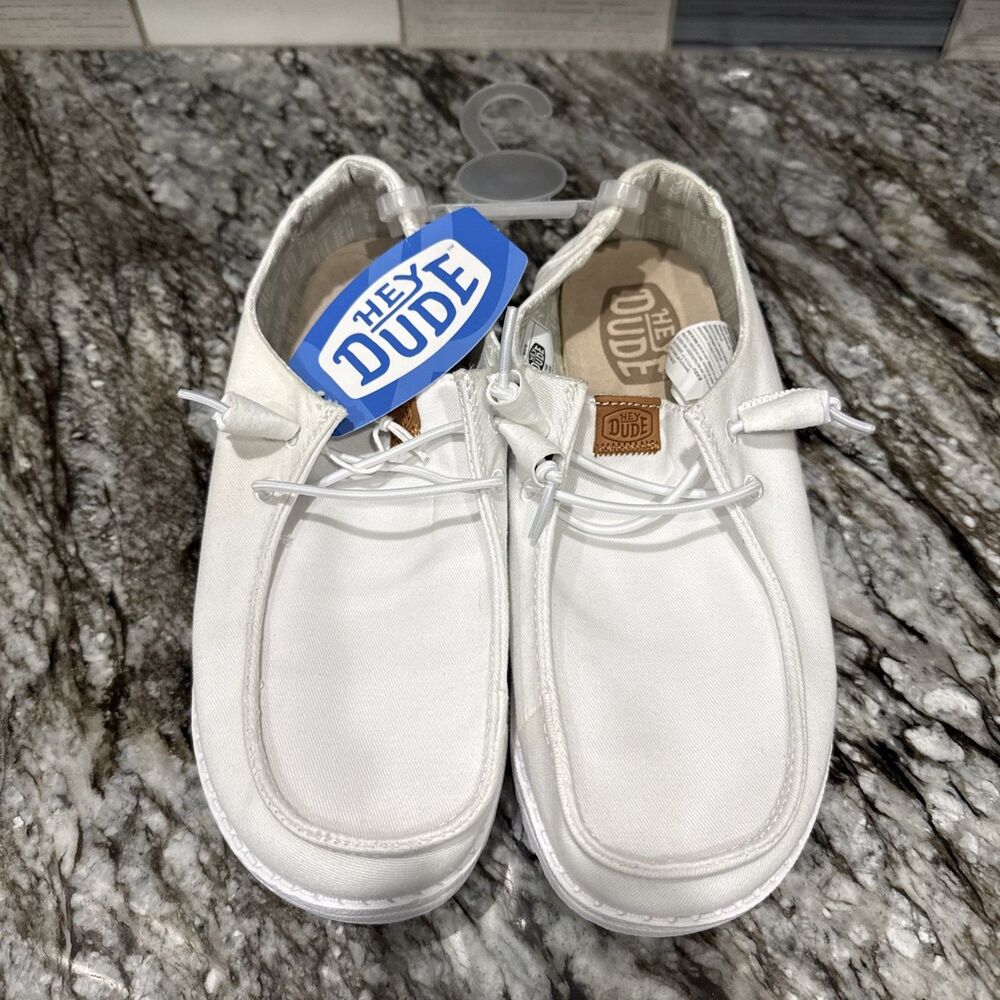 Hey Dude Wendy Stretch Canvas White New Women's Sz 8 Wide NWT